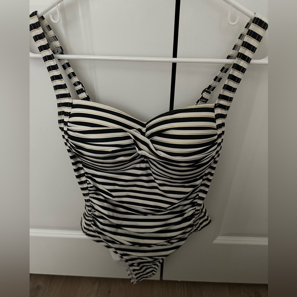 NipTuck Black and Gold Striped One Piece Bathing Suit Size 6